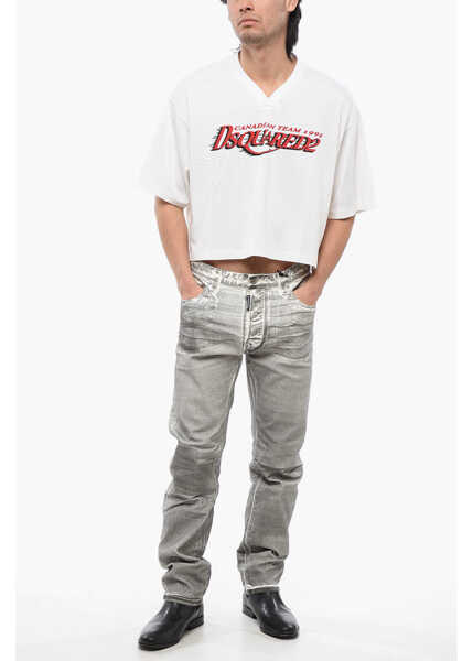 Tricouri DSQUARED2 Printed Football Fit Cropped T-Shirt Beige Barbati (BM 17111207) 4