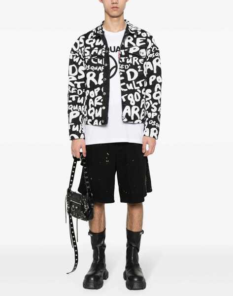 Jachete DSQUARED2 Denim Jacket Pop 80S With Lettering Print Black & White Barbati (BM 17111399) 2