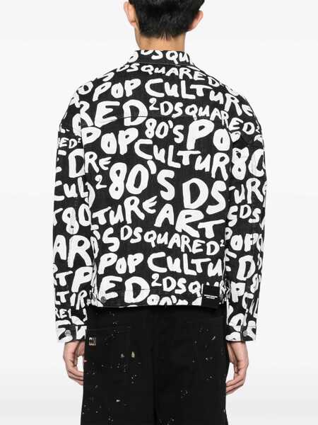 Jachete DSQUARED2 Denim Jacket Pop 80S With Lettering Print Black & White Barbati (BM 17111399) 4