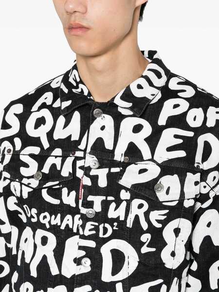 Jachete DSQUARED2 Denim Jacket Pop 80S With Lettering Print Black & White Barbati (BM 17111399) 5