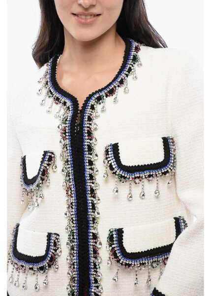 Sacouri DSQUARED2 Jeweled Detail Tweed Blazer White Femei (BM 17111465) 1