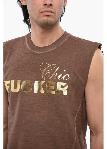 Tricouri DSQUARED2 Metallic Effect Print Fucker Sleeveless T-Shirt Brown Barbati (BM 17112185) 3