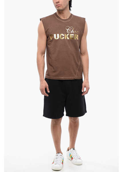 Tricouri DSQUARED2 Metallic Effect Print Fucker Sleeveless T-Shirt Brown Barbati (BM 17112185) 4