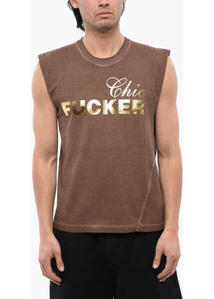 Tricouri DSQUARED2 Metallic Effect Print Fucker Sleeveless T-Shirt Brown Barbati (BM 17112185) 1