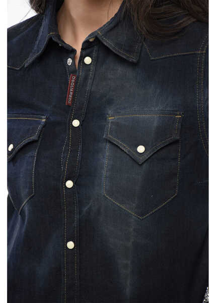 Camasi de blugi DSQUARED2 Dark Washed Denim Western Crop Shirt Blue Femei (BM 17112425) 3