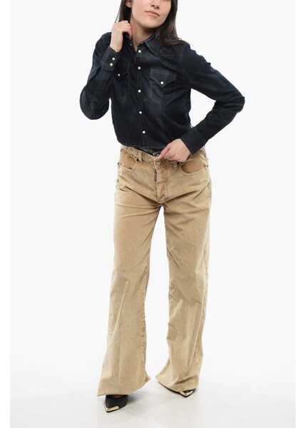 Camasi de blugi DSQUARED2 Dark Washed Denim Western Crop Shirt Blue Femei (BM 17112425) 4