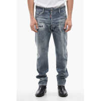 Blugi slim fit Stone Washed Cool Guy Jeans With Allover Rhinestones 17 Cm Barbati