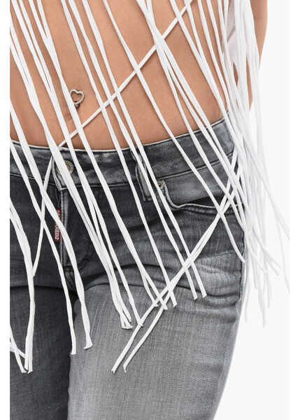 Tricouri DSQUARED2 Fringed Hem Spray Sunset Crop T-Shirt White Femei (BM 17112872) 3