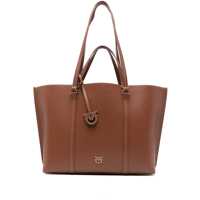Genti de mana Brown Large Tote Bag With Logo Charm In Grainy Leather Woman Femei