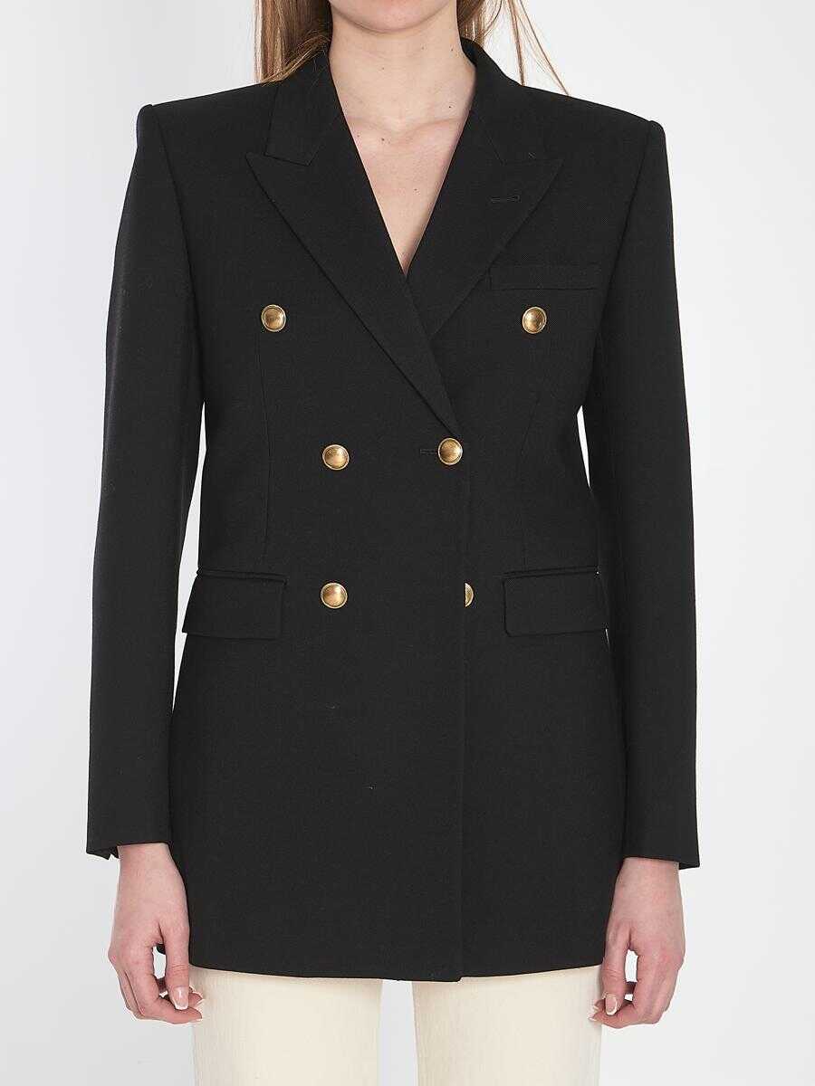 Sacouri Saint Laurent Wool Double-Breasted Jacket Black Femei (BM 17116546) 1