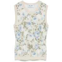 Pulovere Blumarine Beige Knit Vest With Floral Print Femei
