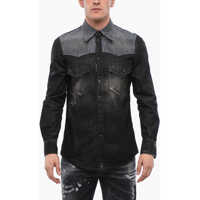 Camasi de blugi Distressed Denim Shirt With Rhinestones Barbati