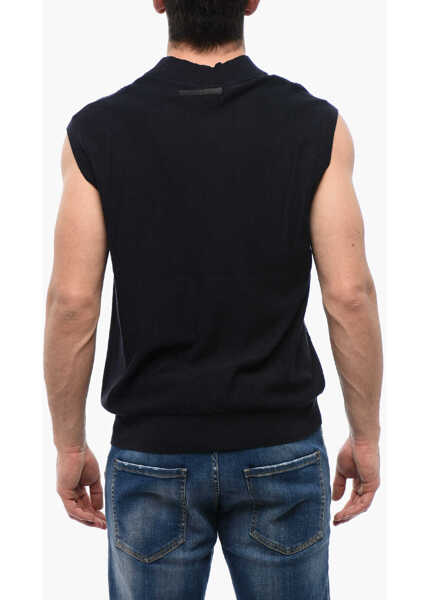 Veste costum Viktor & Rolf Cable Knit Cotton Blend Vest With V Neck Blue Barbati (BM 17128121) 2
