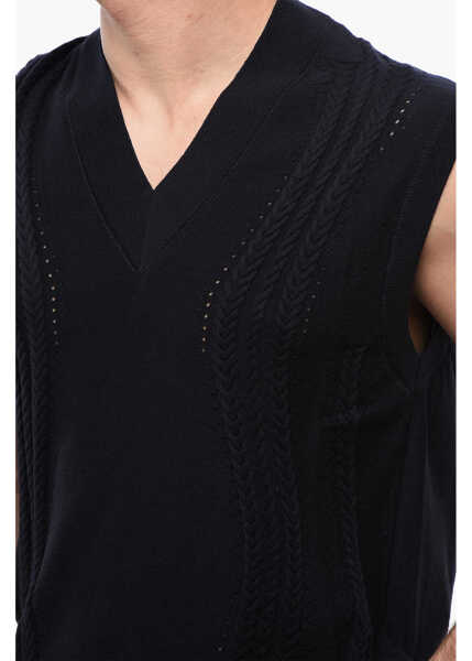 Veste costum Viktor & Rolf Cable Knit Cotton Blend Vest With V Neck Blue Barbati (BM 17128121) 3