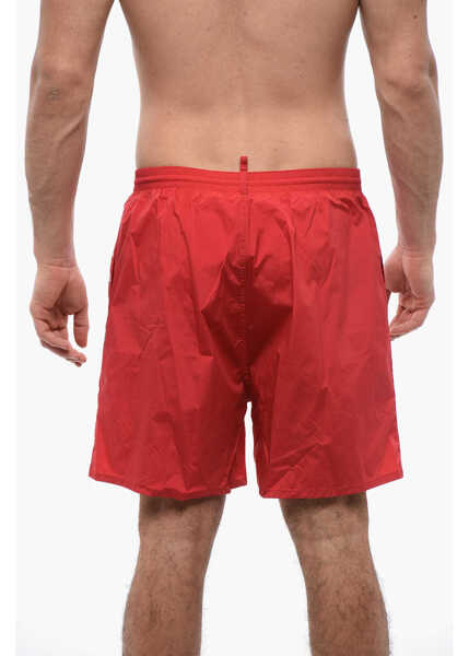 Sorturi de baie DSQUARED2 Icon Nylon Swim Shorts With Maxi Printed Logo Red Barbati (BM 17136704) 2