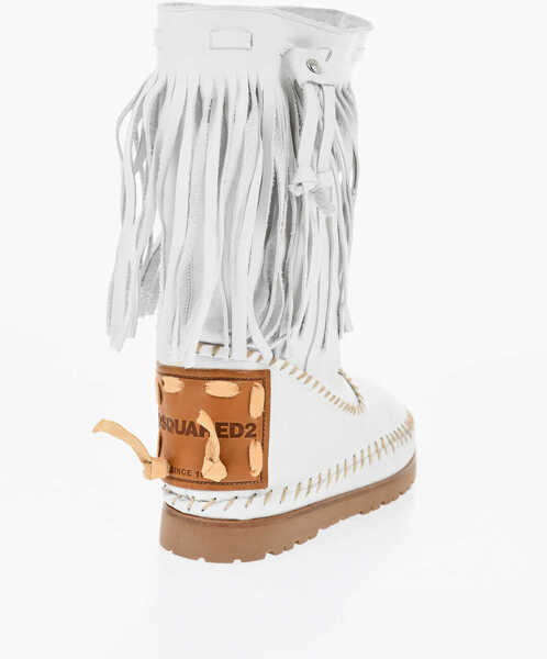 Botine DSQUARED2 Leather Fringes Mid Boots White Femei (BM 17136707) 2