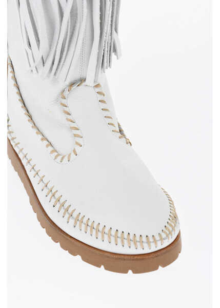 Botine DSQUARED2 Leather Fringes Mid Boots White Femei (BM 17136707) 4