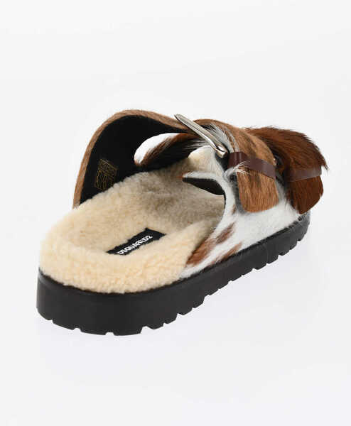 Sandale fara toc DSQUARED2 Pony Hair Sliders With Double Buckle Brown Femei (BM 17136710) 2