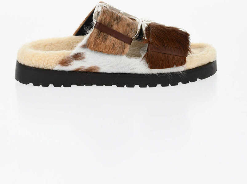 Sandale fara toc DSQUARED2 Pony Hair Sliders With Double Buckle Brown Femei (BM 17136710) 3