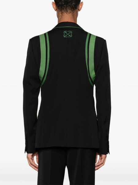 Sacouri Off-White Tape Detailed Formal Vars Wool Blazer Black Barbati (BM 17136752) 4