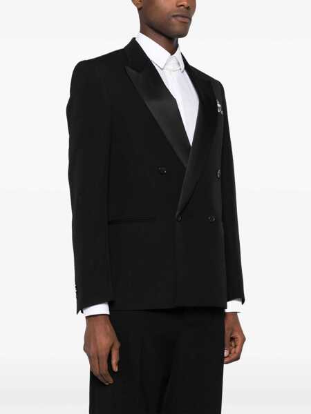 Sacouri Off-White Double-Breasted Tattoo Blazer With Satin Peak Lapel Black Barbati (BM 17136758) 3