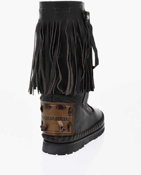 Botine DSQUARED2 Leather Mid Boots Fringes Brown Femei (BM 17137100) 2