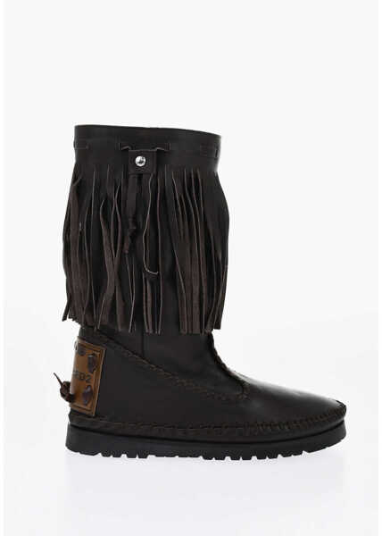 Botine DSQUARED2 Leather Mid Boots Fringes Brown Femei (BM 17137100) 3