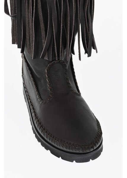 Botine DSQUARED2 Leather Mid Boots Fringes Brown Femei (BM 17137100) 4