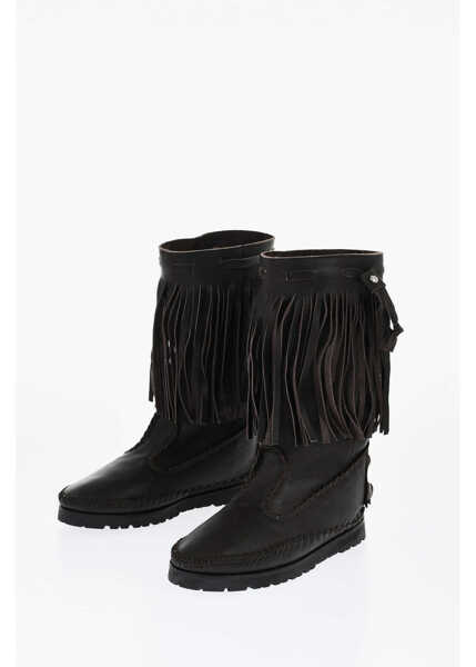 Botine DSQUARED2 Leather Mid Boots Fringes Brown Femei (BM 17137100) 1