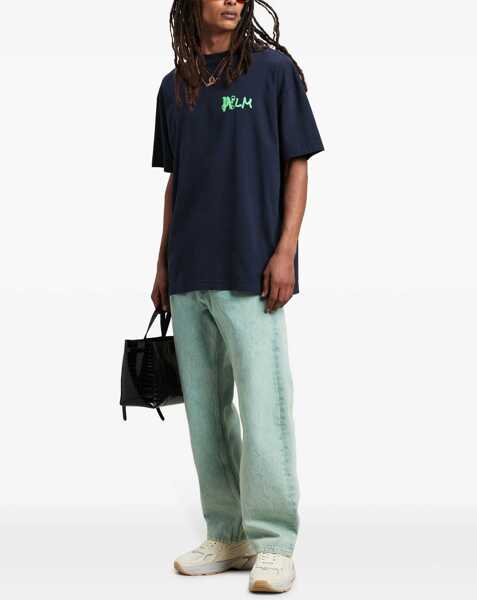 Blugi drepti Palm Angels Straight Fit Overdye Logo Denims With Belt Loops 24Cm Light Blue Barbati (BM 17137286) 2