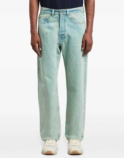 Blugi drepti Palm Angels Straight Fit Overdye Logo Denims With Belt Loops 24Cm Light Blue Barbati (BM 17137286) 3