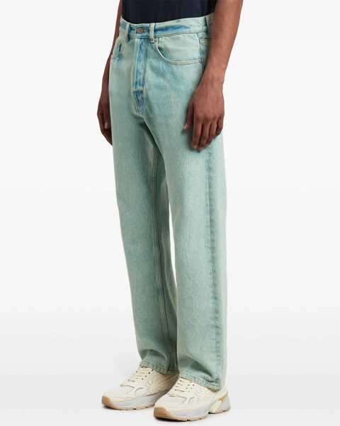 Blugi drepti Palm Angels Straight Fit Overdye Logo Denims With Belt Loops 24Cm Light Blue Barbati (BM 17137286) 4