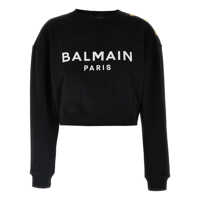 Pulovere Balmain Logo Organic Cotton Cropped Sweatshirt Femei