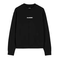 Pulovere Jil Sander Black Cotton Crewneck Sweatshirt With Logo Femei