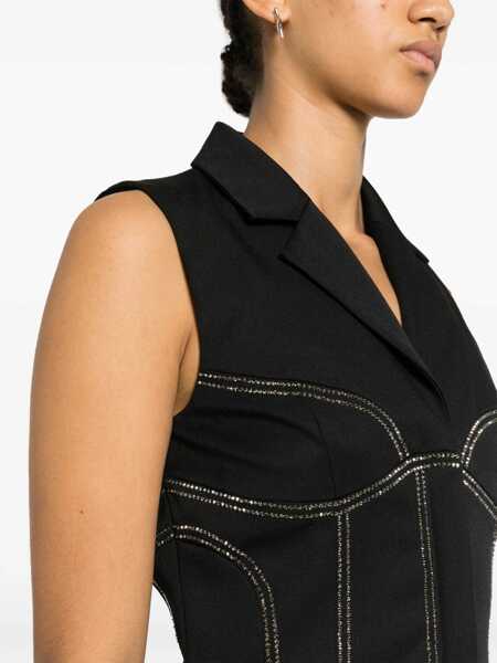 Sacouri Off-White Rhinestoned Sleeveless Blazer Dress Black Femei (BM 17150474) 5