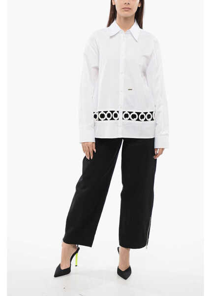 Camasi casual DSQUARED2 Popeline Woodstock Shirt With Open Work Detail White Femei (BM 17150645) 4