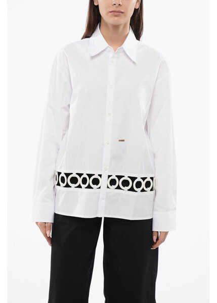 Camasi casual DSQUARED2 Popeline Woodstock Shirt With Open Work Detail White Femei (BM 17150645) 1