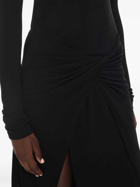 Rochii lungi Off-White Crepe Viscose Twist Wrap Midi Dress Black Femei (BM 17150696) 5