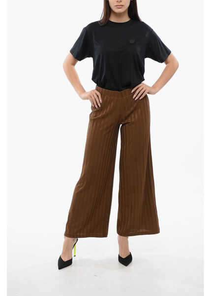 Pantaloni casual Viktor & Rolf High-Waisted Wide-Fit Ribbed Pants Brown Femei (BM 17150735) 4