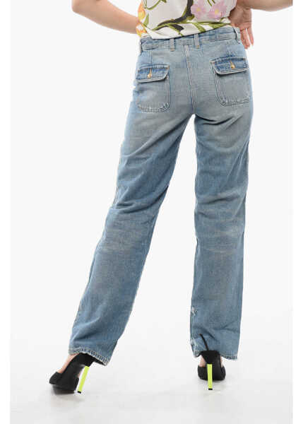 Blugi drepti Palm Angels Light Washed Straight Fit Jeans With Knee-Panel Blue Femei (BM 17150957) 2