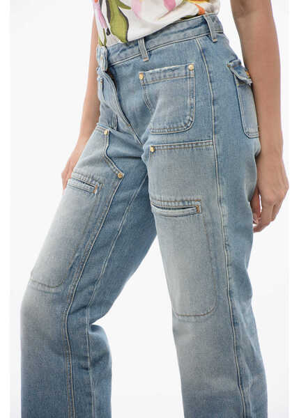 Blugi drepti Palm Angels Light Washed Straight Fit Jeans With Knee-Panel Blue Femei (BM 17150957) 3