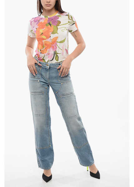 Blugi drepti Palm Angels Light Washed Straight Fit Jeans With Knee-Panel Blue Femei (BM 17150957) 4