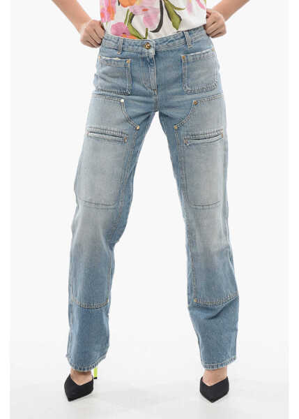 Blugi drepti Palm Angels Light Washed Straight Fit Jeans With Knee-Panel Blue Femei (BM 17150957) 1