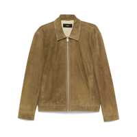 Geci Brown Jacket With Classic Collar And Zip Closure In Suede Man Barbati