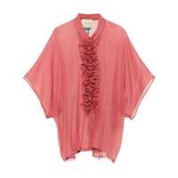 Camasi Red Shirt With Ruffles On The Front In Silk Woman Femei