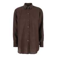 Camasi Brown Shirt With Classic Collar And Long Sleeves In Linen Woman Femei
