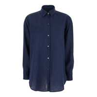 Camasi Blue Shirt With Classic Collar And Long Sleeves In Linen Woman Femei
