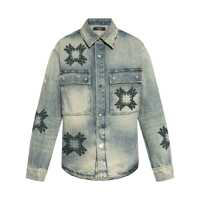 Camasi Blue Shirt With All-Over Ma-Quad Prints In Denim Man Barbati