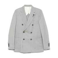 Sacouri Lardini Double-Breasted Jacket In Grey Wool And Silk Barbati