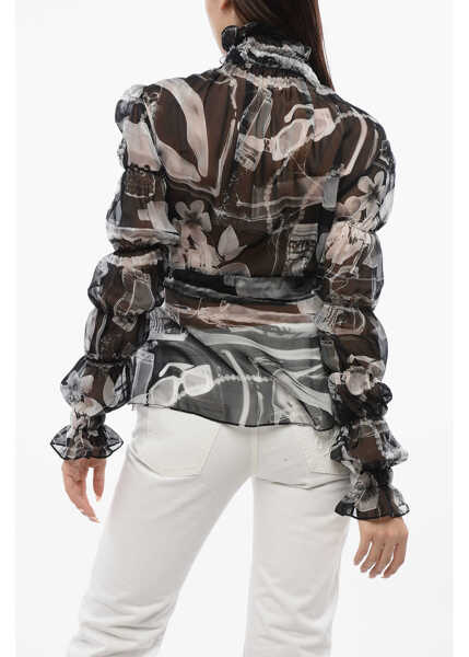 Camasi casual Off-White Drawstriged Waist X-Ray Chiffon Shirt Black & White Femei (BM 17158469) 2